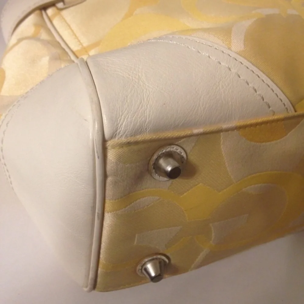 Coach yellow optic and leather tote